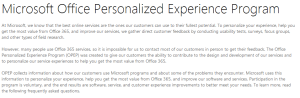 Microsoft Office Personalized Experience Program – Office 365